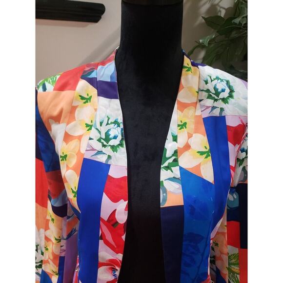 Women's Multicolor Floral Polyester Long Sleeve Open Front Jacket Blazer Size L - Picture 4 of 13